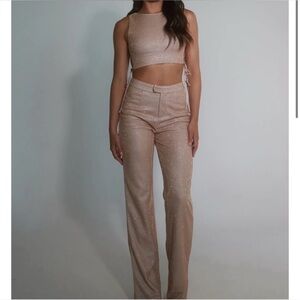 SLA The Label Nude Santorini Trouser and Lou Lace Up Top Set XS Pink Sparkle